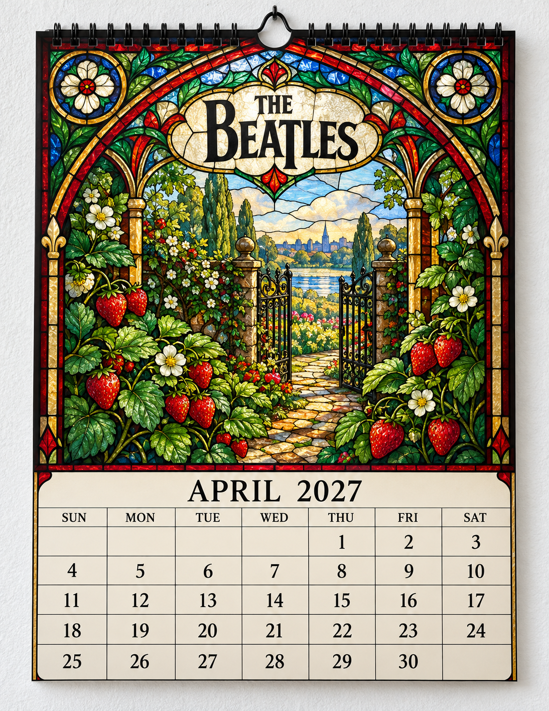 The Beatles 2027 Stained Glass Calendar – Vintage Beatles Wall Calendar, Music Lover Gift