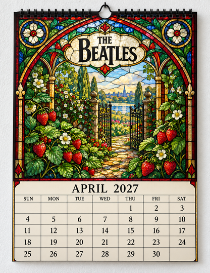 The Beatles 2027 Stained Glass Calendar – Vintage Beatles Wall Calendar, Music Lover Gift
