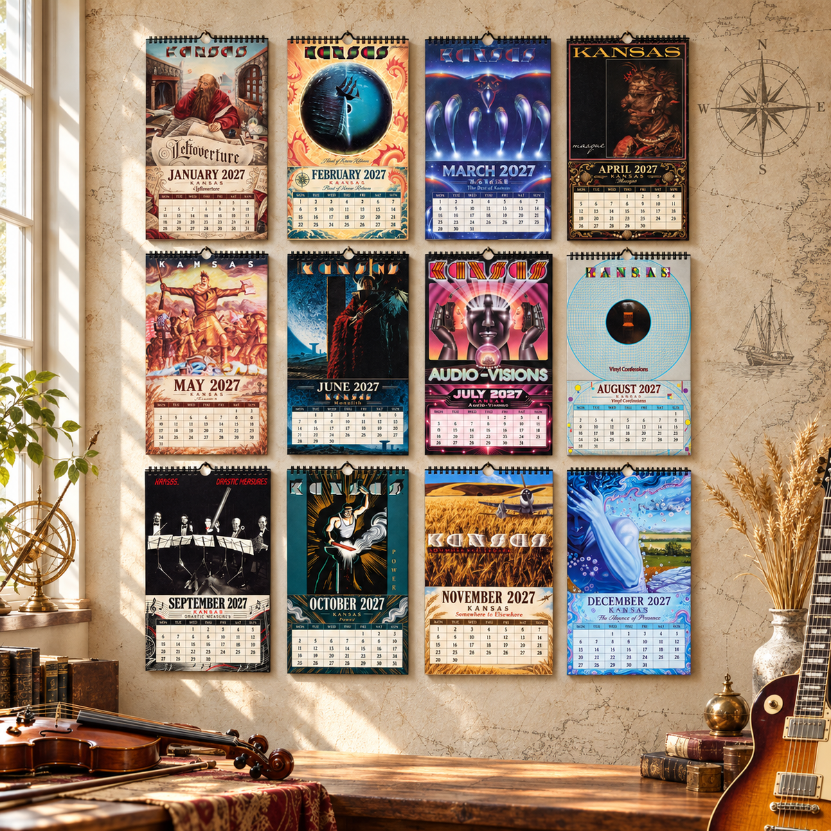 Kansas 2027 Wall Calendar - Album Cover Collage & Prog Rock Discography Art | Premium Classic Rock Fan Gift & Hanging Decor