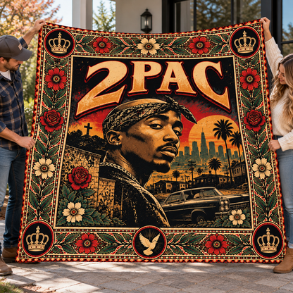 2Pac Tupac Shakur Sherpa Blanket - West Coast Bandana Portrait Throw Blanket - Hip Hop Music Legend Fan Unique Gift