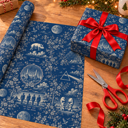 Pink Floyd Toile Wrapping Pape - Classic Blue Floral Rock Band Gift Wrap