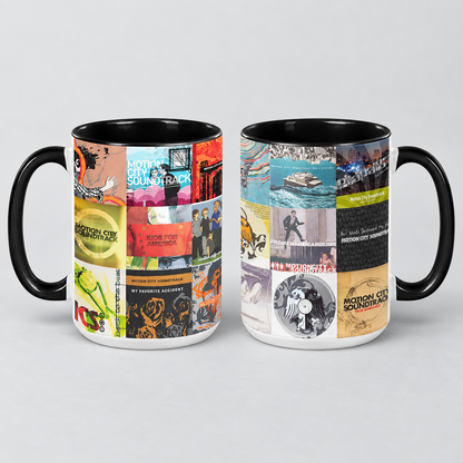 Motion City Soundtrack Black Two-Tone Accent Coffee Mug - Classic Band Album Covers Collage Mug