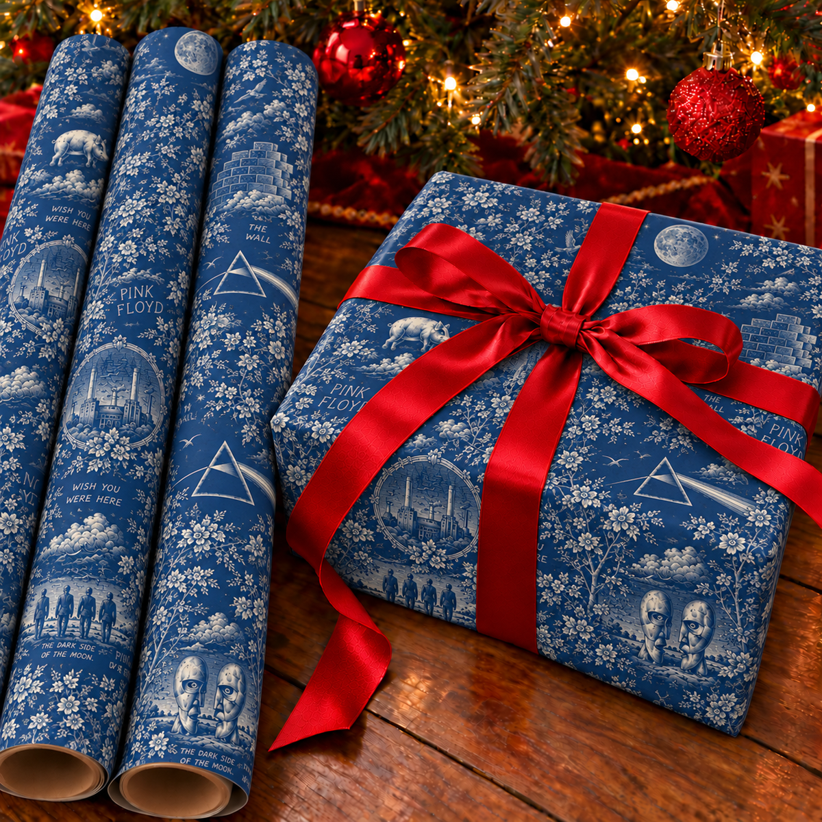 Pink Floyd Toile Wrapping Pape - Classic Blue Floral Rock Band Gift Wrap