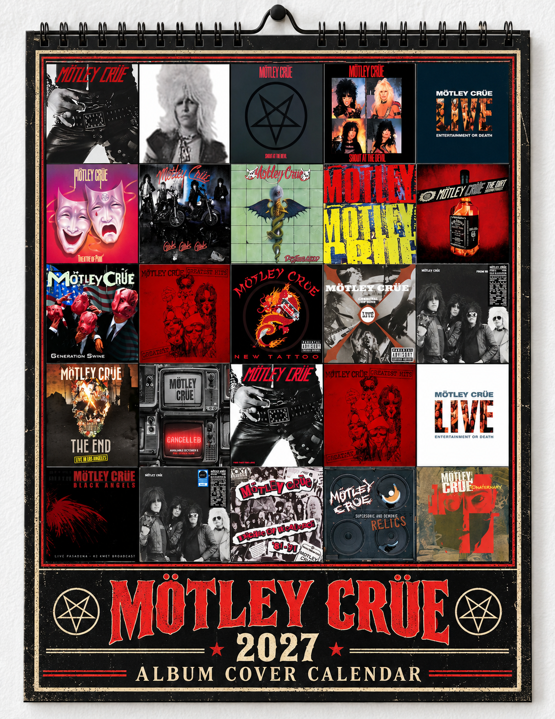 2027 Mötley Crüe Album Covers Wall Calendar - Spiral Bound Vintage Glam Metal Collector's Calendar - Unique Christmas Stocking Stuffer & Birthday Gift