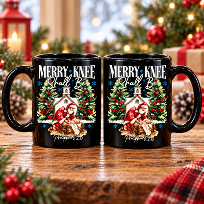 Every Knee Shall Bow Christmas Mug, Christian Christmas Mug – Santa Worshiping Baby Jesus Cup