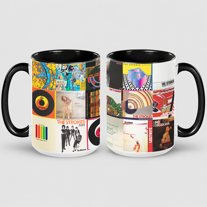 The Strokes Accent Black Two-Tone Accent Coffee Mug - Classic Rock Band Album Covers Collage Mug