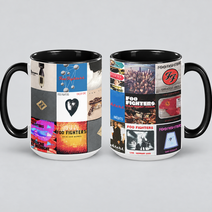 Foo Fighters Black Two-Tone Accent Coffee Mug - Classic Rock Band Album Covers Collage Mug