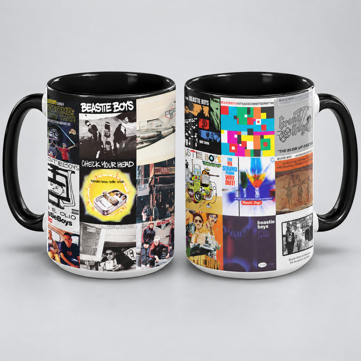 Beastie Boys Black Two-Tone Accent Coffee Mug - Classic Rock Band Album Covers Collage Mug
