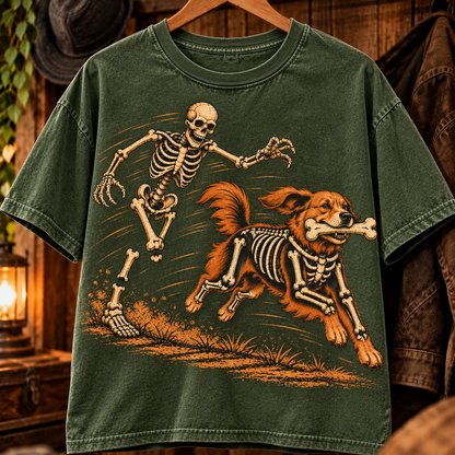 Skeleton Dog T-Shirt, Funny Halloween Dog Shirt, Spooky Skeleton Graphic Tee, Dog Lover Halloween Gift, Vintage Horror Shirt
