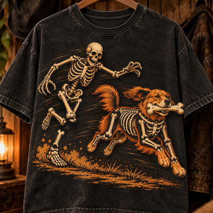 Skeleton Dog T-Shirt, Funny Halloween Dog Shirt, Spooky Skeleton Graphic Tee, Dog Lover Halloween Gift, Vintage Horror Shirt