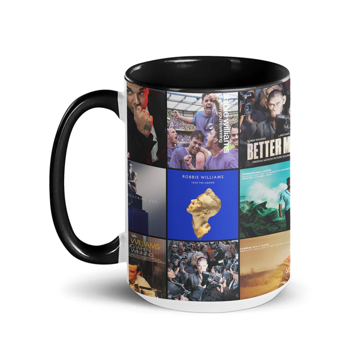 Robbie Williams Accent Mug – Pop Icon Album Cover Collage Gift