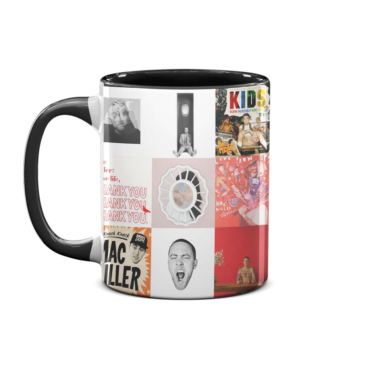 Mac Miller Black Two-Tone Accent Coffee Mug - Classic Band Album Covers Collage Mug