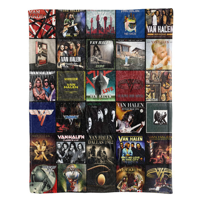 Van Halen Album Covers Collage Sherpa Blanket – 80s Hard Rock & Heavy Metal Legend Throw Blanket