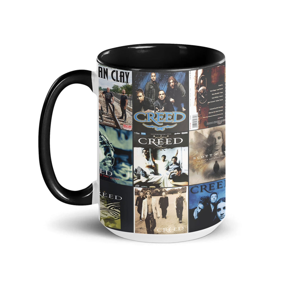 Creed Black Two-Tone Accent Coffee Mug - Classic Band Album Covers Collage Mug