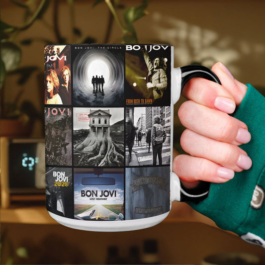 Bon Jovi Accent Mug – Rock Classics Album Cover Collage Gift
