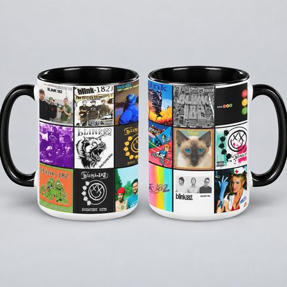 Blink 182 Black Two-Tone Accent Coffee Mug - Classic Rock Band Album Covers Collage Mug