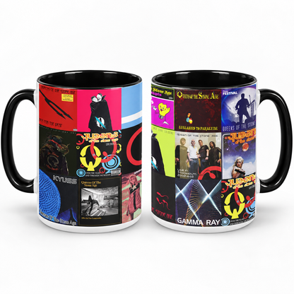 Queens of the Stone Age Black Two-Tone Accent Coffee Mug - Classic Band Album Covers Collage Mug