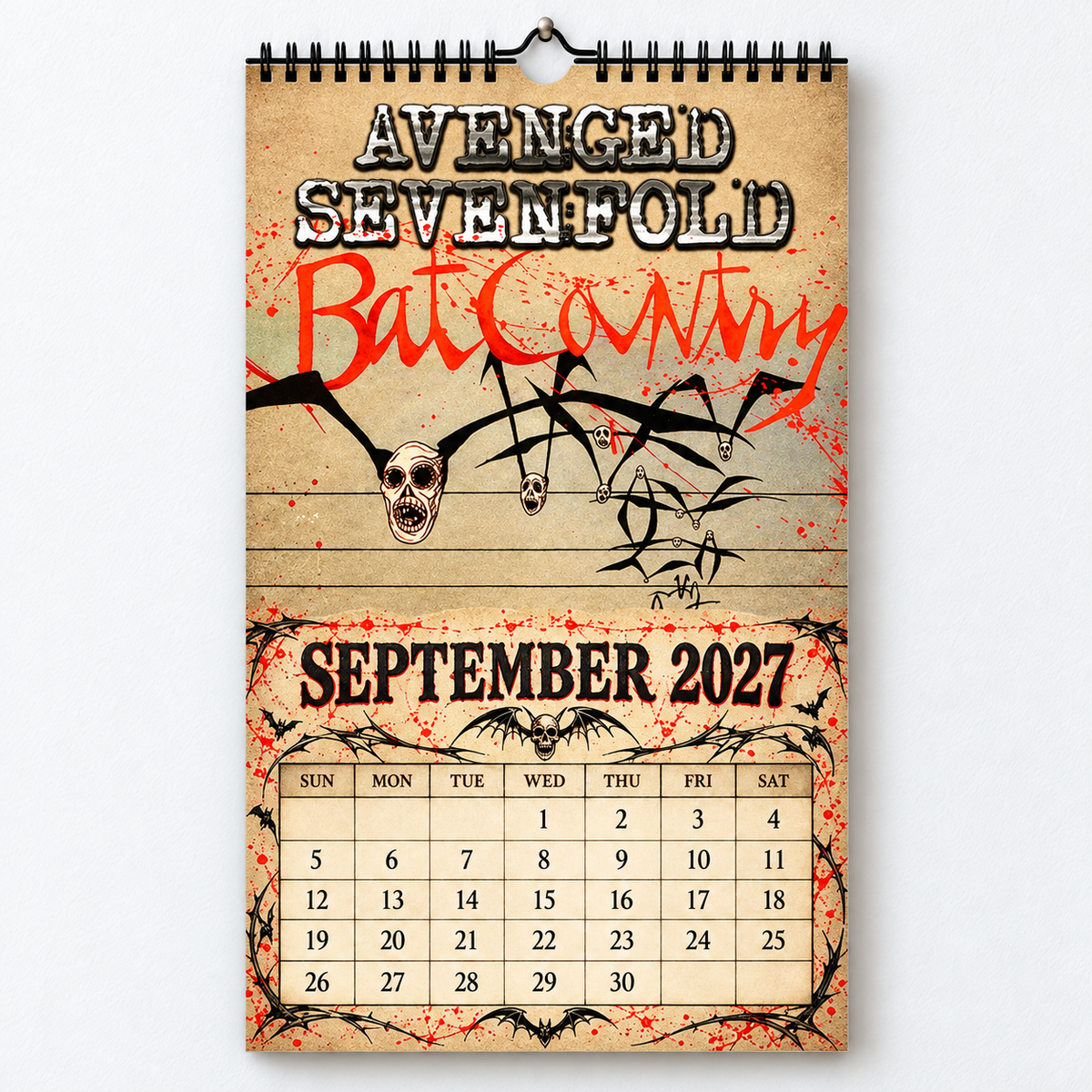 2027 Avenged Sevenfold Album Cover Wall Calendar – A7X Heavy Metal Music Calendar, Rock Band Decor, Nostalgic Gift for Fans