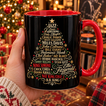 Jazz Legends Christmas Tree Coffee Mug – Miles Davis Louis Armstrong Ella Fitzgerald Ceramic Cup