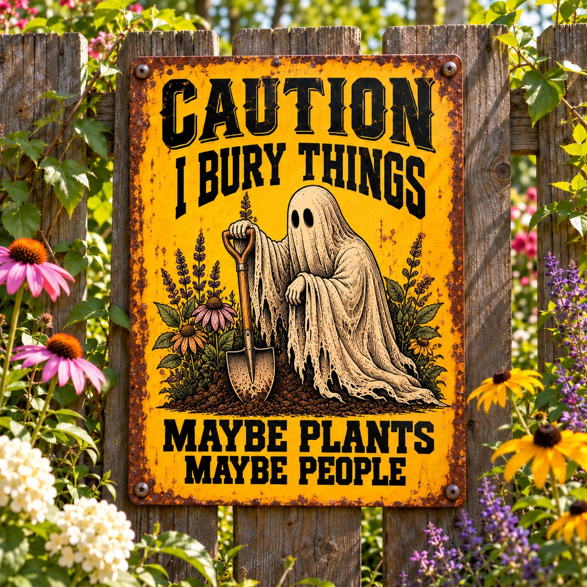 Funny Ghost Garden Metal Sign, Caution I Bury Things Maybe Plants Maybe People, Spooky Gardener Decor, Halloween Yard Sign, Gothic Garden Gift