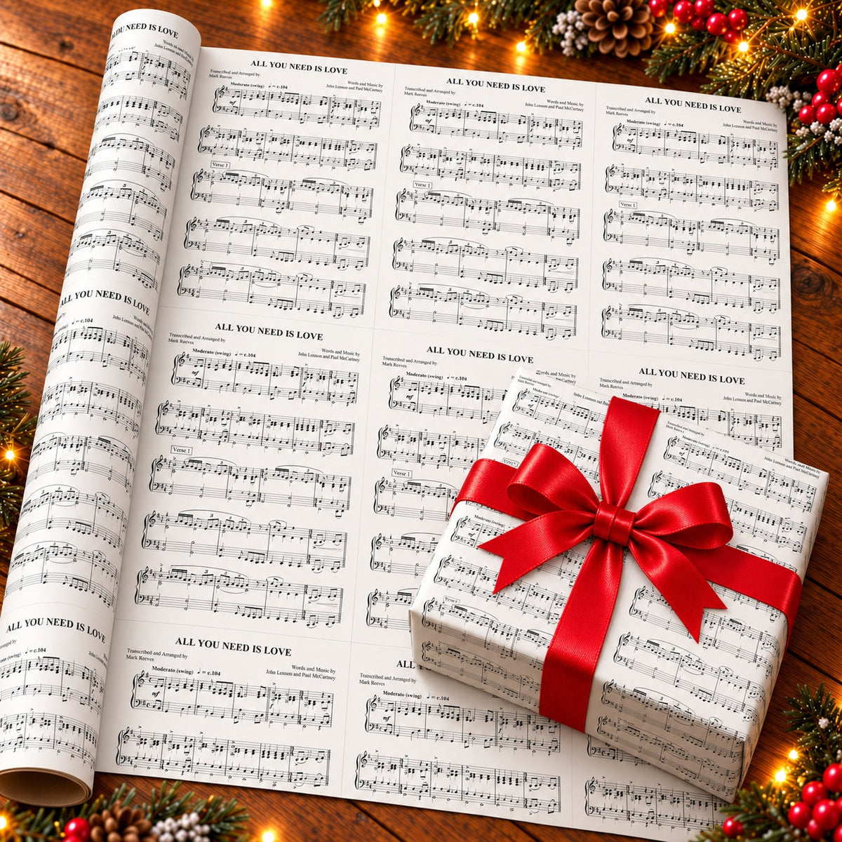 The Beatles All You Need Is Love Sheet Music Wrapping Paper - Vintage Song Notes Gift Wrap