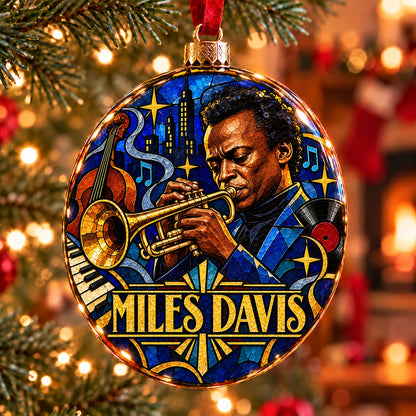 Miles Davis Stained Glass Flat Ball Ornament - Classic Jazz Musician Holiday Tree Hanging Keepsake