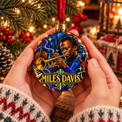 Miles Davis Stained Glass Flat Ball Ornament - Classic Jazz Musician Holiday Tree Hanging Keepsake