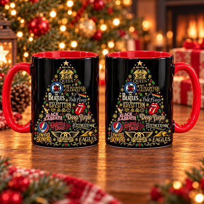 60s 70s Classic Rock Christmas Tree Ceramic Mug - Heavy Metal Band Xmas Coffee Cup, Holiday Fan Gift