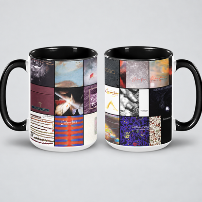 Cocteau Twins Black Two-Tone Accent Coffee Mug - Classic Band Album Covers Collage Mug