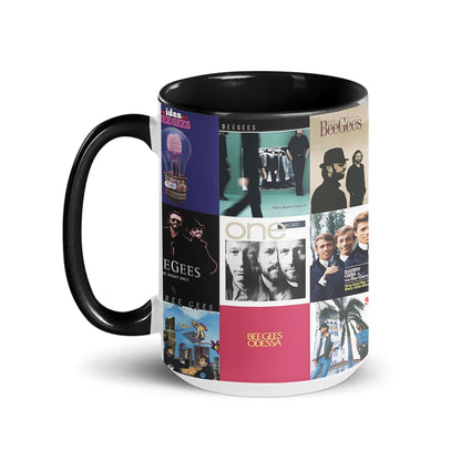 Bee Gees Black Two-Tone Accent Coffee Mug - Classic Rock Band Album Covers Collage Mug