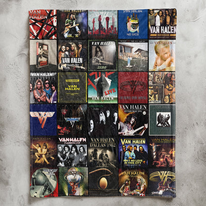 Van Halen Album Covers Collage Sherpa Blanket – 80s Hard Rock & Heavy Metal Legend Throw Blanket