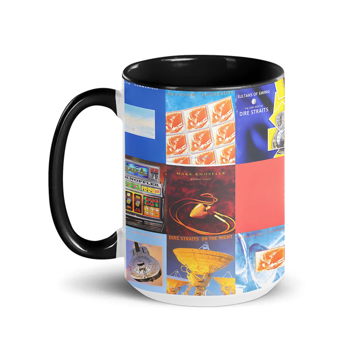 Dire Straits Black Two-Tone Accent Coffee Mug - Classic Band Album Covers Collage Mug