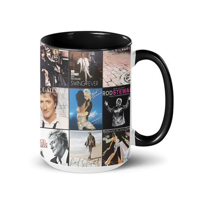 Rod Stewart Black Two-Tone Accent Coffee Mug - Classic Band Album Covers Collage Mug