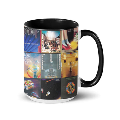 Electric Light Orchestra Black Two-Tone Accent Coffee Mug - Classic Band Album Covers Collage Mug