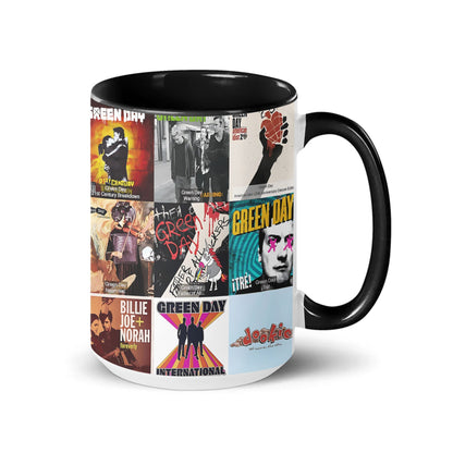 Green Day Black Two-Tone Accent Coffee Mug - Classic Band Album Covers Collage Mug