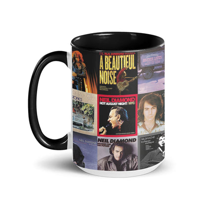 Neil Diamond Black Two-Tone Accent Coffee Mug - Classic Band Album Covers Collage Mug