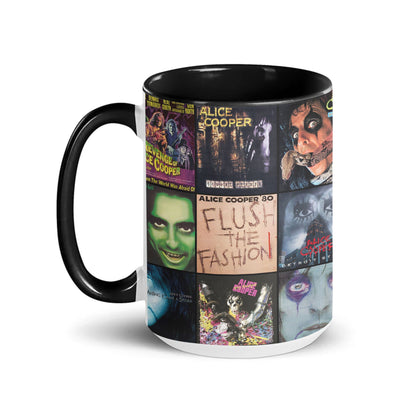 Alice Cooper Black Two-Tone Accent Coffee Mug - Classic Band Album Covers Collage Mug