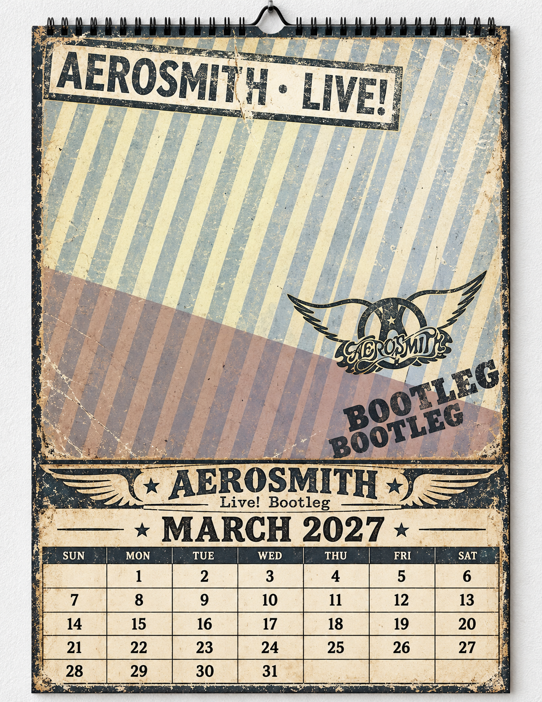 2027 Aerosmith Album Covers Wall Calendar - Spiral Bound Vintage Hard Rock Collector's Calendar - Unique Christmas Stocking Stuffer & Birthday Gift