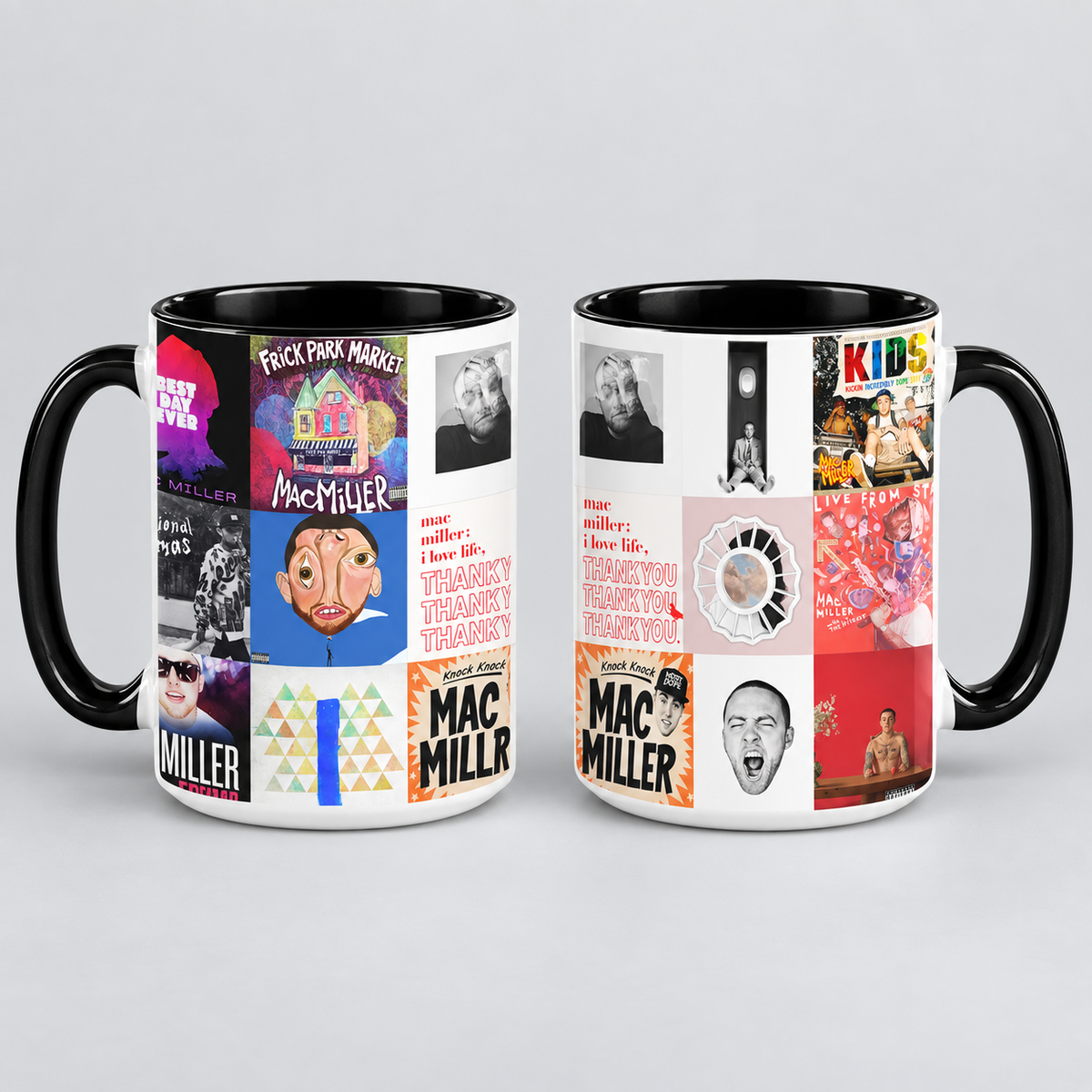 Mac Miller Black Two-Tone Accent Coffee Mug - Classic Band Album Covers Collage Mug