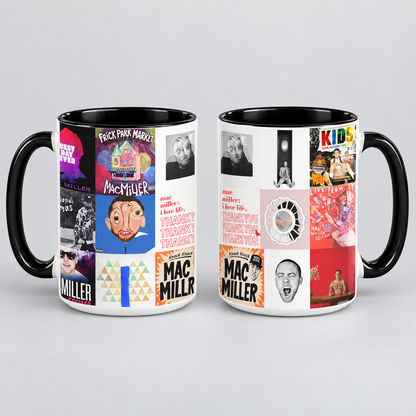 Mac Miller Black Two-Tone Accent Coffee Mug - Classic Band Album Covers Collage Mug