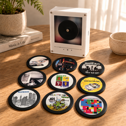 Beastie Boys MagTune Music Player - Retro Mini Vinyl Record Disc Player Style Night Light with Interchangeable Album Art Coasters & USB Cable