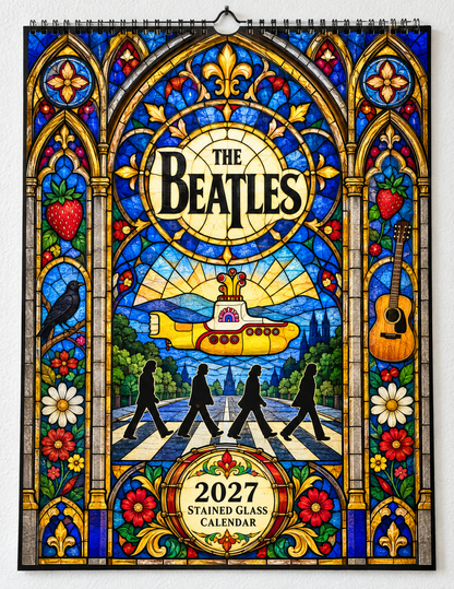 The Beatles 2027 Stained Glass Calendar – Vintage Beatles Wall Calendar, Music Lover Gift