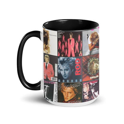 Rod Stewart Black Two-Tone Accent Coffee Mug - Classic Band Album Covers Collage Mug