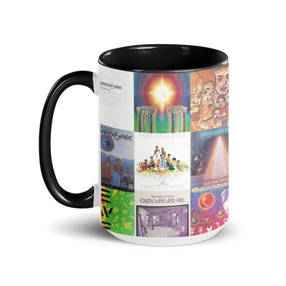 Earth, Wind & Fire Black Two-Tone Accent Coffee Mug - Classic Band Album Covers Collage Mug