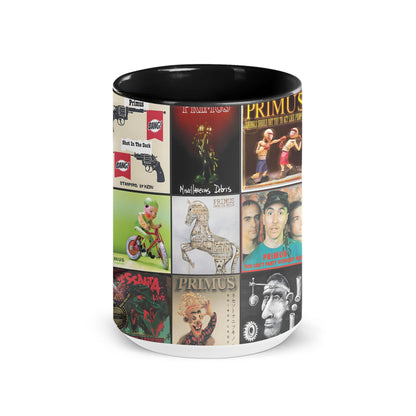 PRIMUS Black Two-Tone Accent Coffee Mug - Classic Band Album Covers Collage Mug