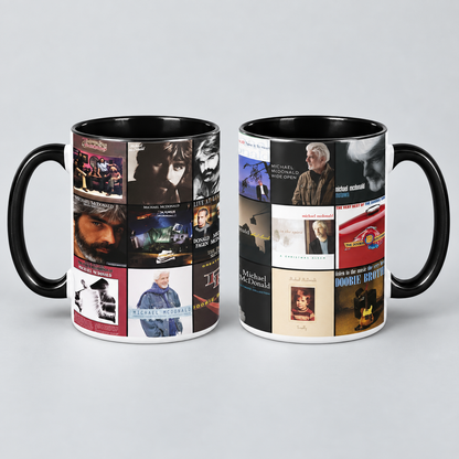 Michael McDonald Black Two-Tone Accent Coffee Mug - Classic Band Album Covers Collage Mug