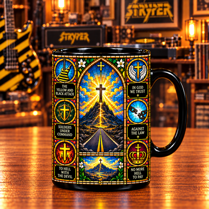 Stryper Stained Glass Art Mug – Christian Metal Black Ceramic Coffee Cup,  Unique Gift for Stryper Fans