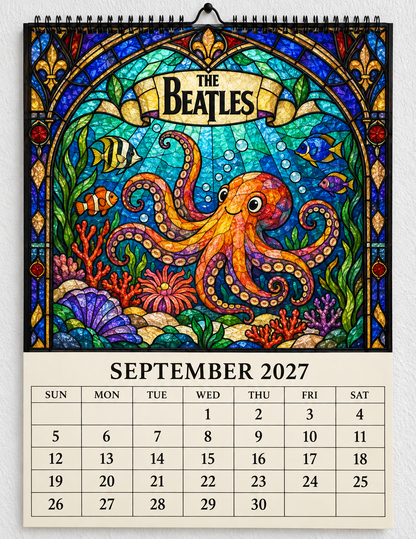 The Beatles 2027 Stained Glass Calendar – Vintage Beatles Wall Calendar, Music Lover Gift
