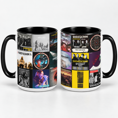 Shinedown Black Two-Tone Accent Coffee Mug - Classic Band Album Covers Collage Mug