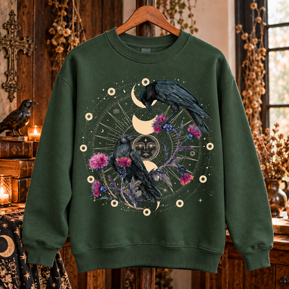 Celestial Raven Sweater, Gothic Crow Moon Sweatshirt, Witchy Raven Crewneck, Mystical Floral Sweater, Dark Academia Bird Gift